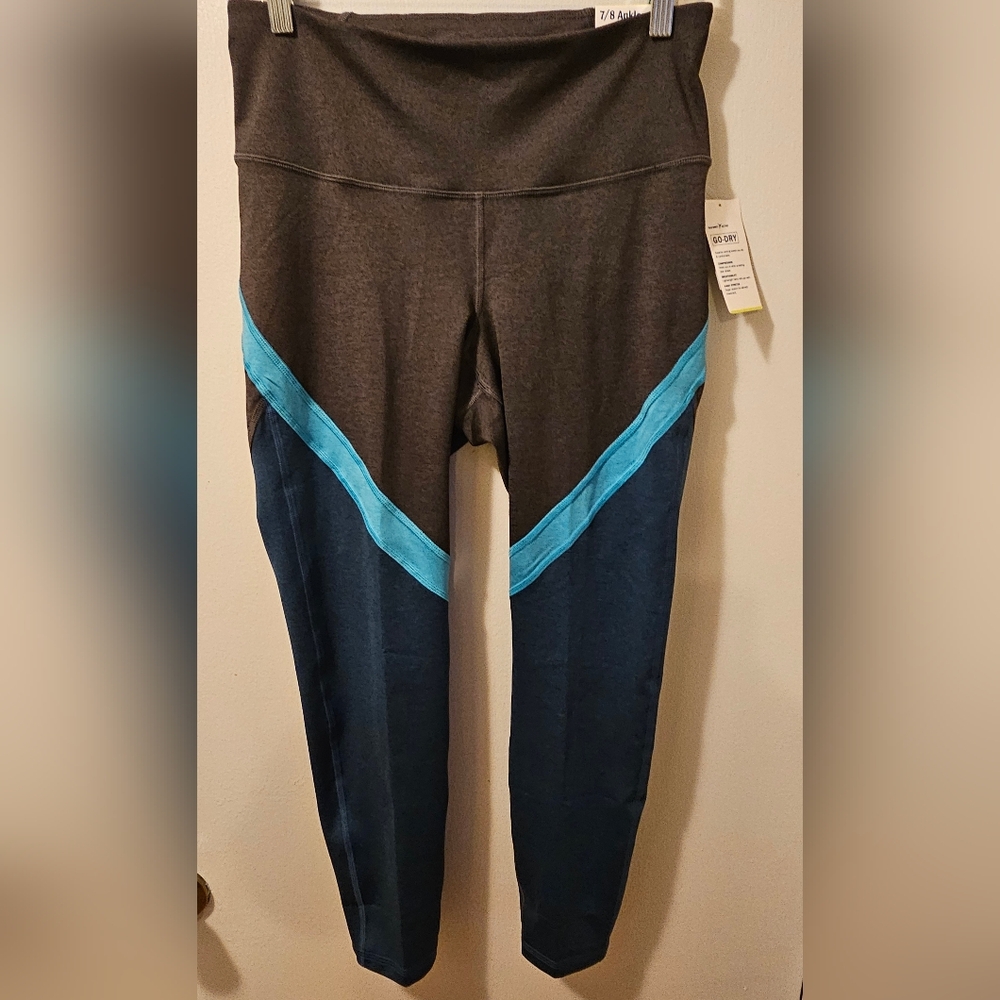 Old Navy Active Gray&Blue 7/8 Ankle High Rise Go Dry Leggings Women's Size L NWT